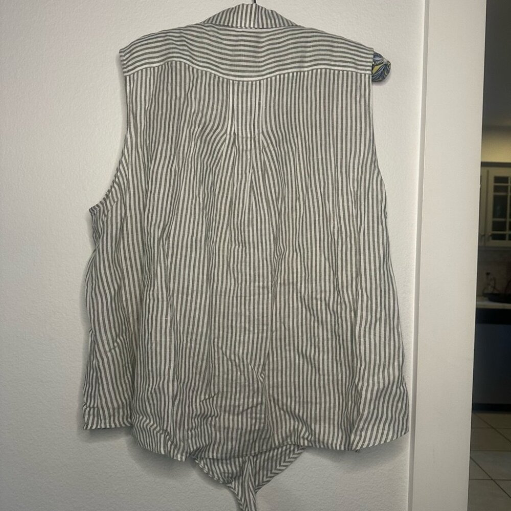 Tommy Bahama Linen Blend Striped Sleeveless Button Down Blouse Minimalist Sz XL
